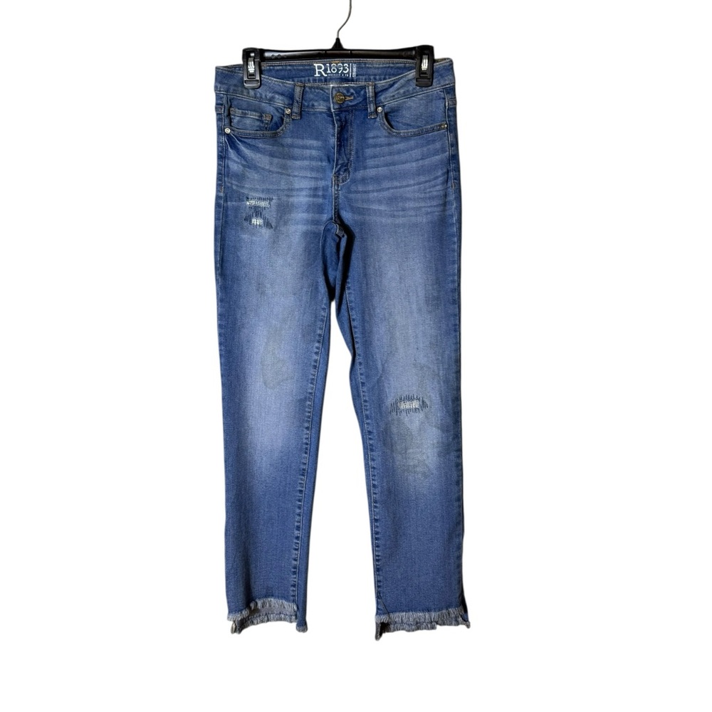 R1893 Roebuck & Co Straight Denim Jeans Size 6 Blue‎ Low Rise Raw Hem Bohemian